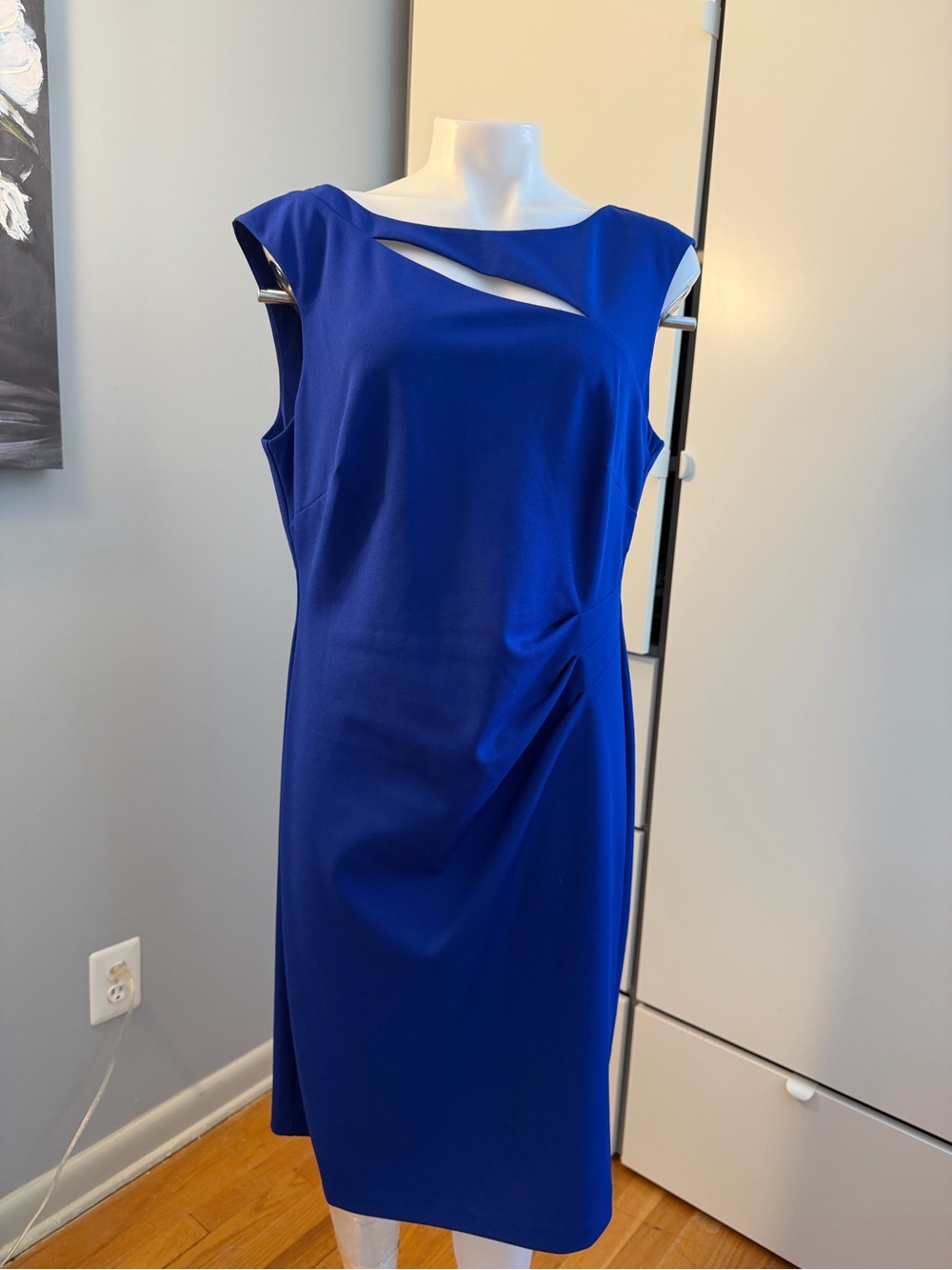 connected apparel Sleeveless Cobalt Blue Midi Dress with Cutout Neckline